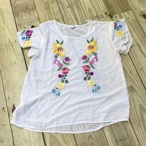 umgee / Medium/ Embroidered Sheer Chenille Dot Top